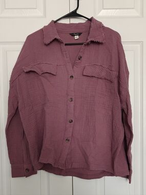Supplies Textured Button-Up Shirt in Dusty Rose, Size L